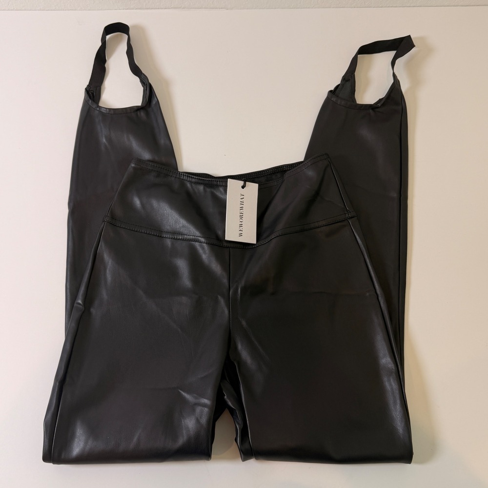 WeWoreWhat Vegan Leather Stirrup Leggings Black XS NEW